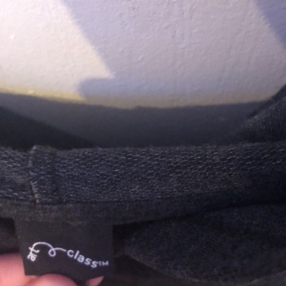 dark grey long sleeve tee with hood and twist at bottom - Picture 3 of 3